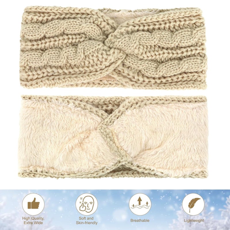 Cavetee 2 Pieces Winter Headbands, Ear Muffs Crochet Bandana for Women, Lined Soft Elastic Ear Protectors for Cold Weather and Christmas Gift - Image 4